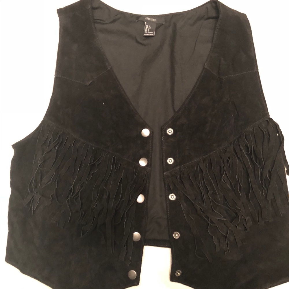 Black Suede Boho Fringe Vest